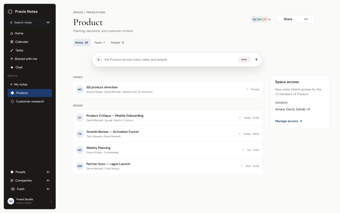 Notes in the Product space